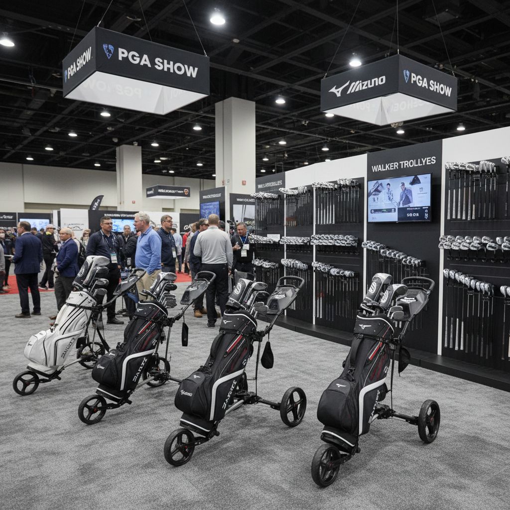 PGA Show 2023 showcasing Walker Trolleys and golf clubs