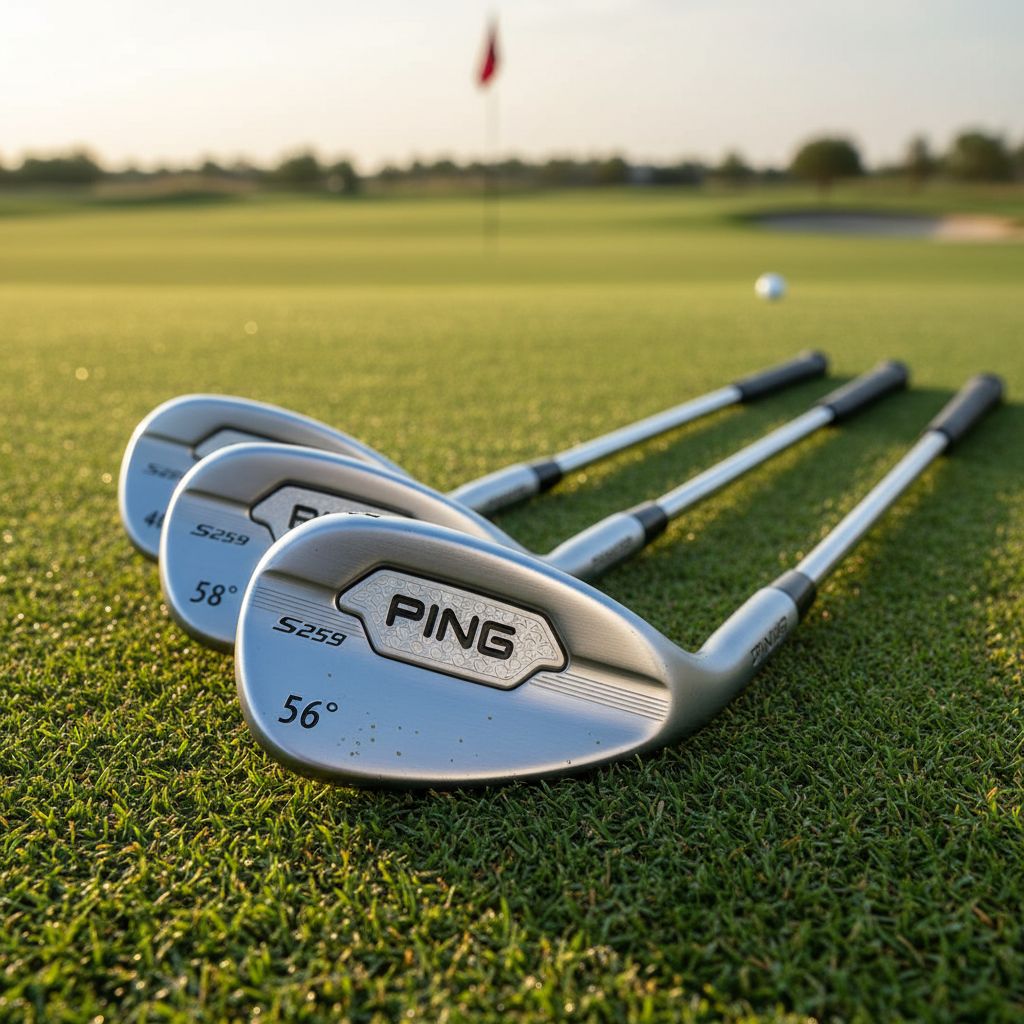 Display of new Ping S259 wedges on golf course