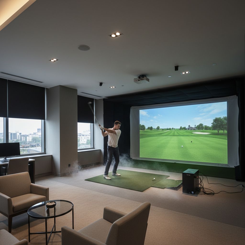 Interior of Pro Sim Golf indoor simulator bays