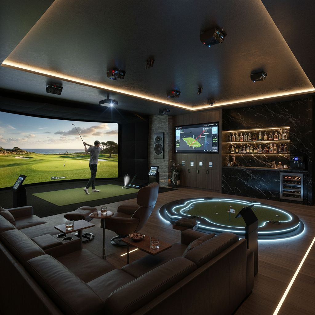 Interior of a luxurious golf simulator suite by Remo