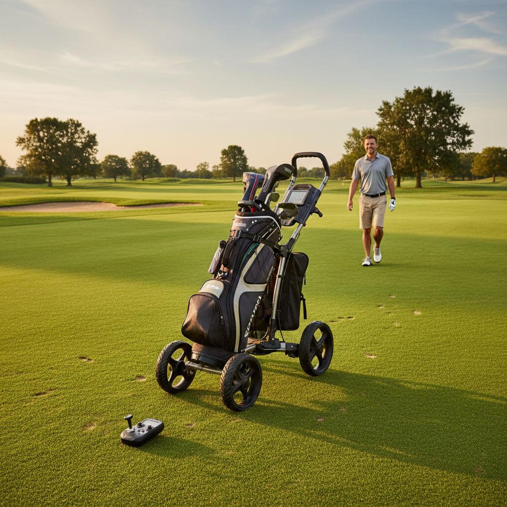 Innovative remote control golf trolley used on a golf course