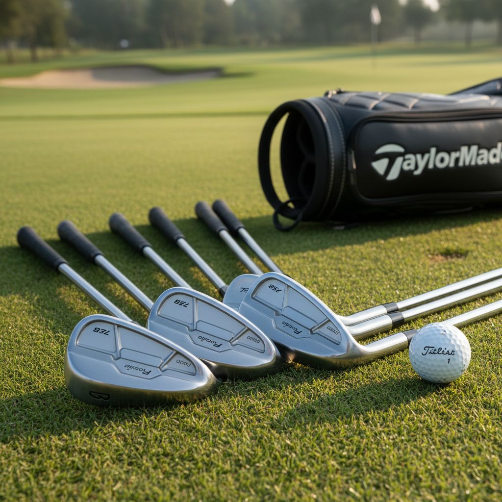 Rory McIlroy holding TaylorMade P7CB cavity-back irons