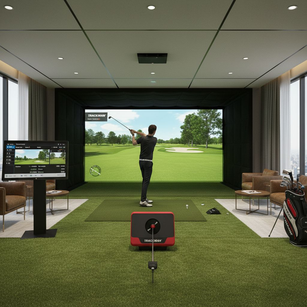 Golfer using TrackMan simulator at Sigmoid Golf HQ
