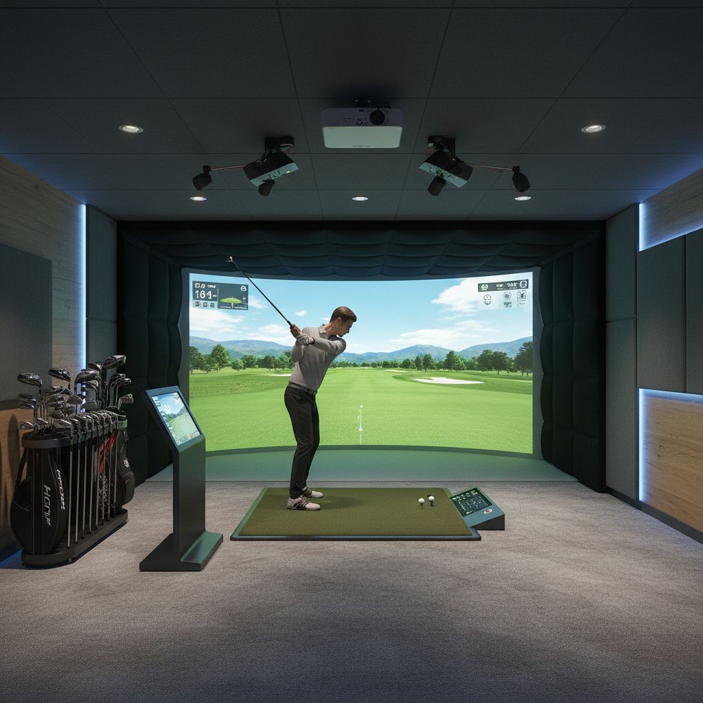 Indoor golf simulator at The Back Nine Golf
