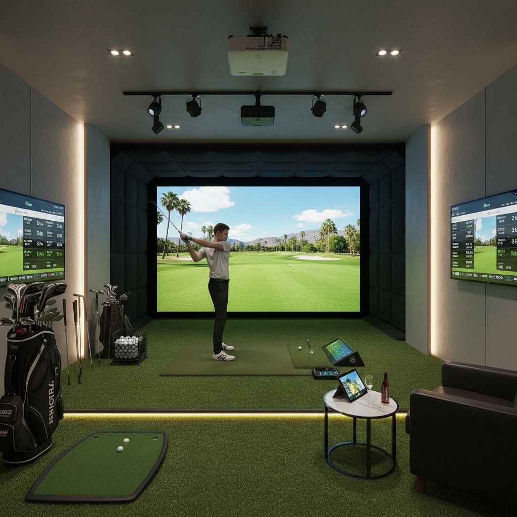 Interior view of The Golffice indoor golf simulator facility