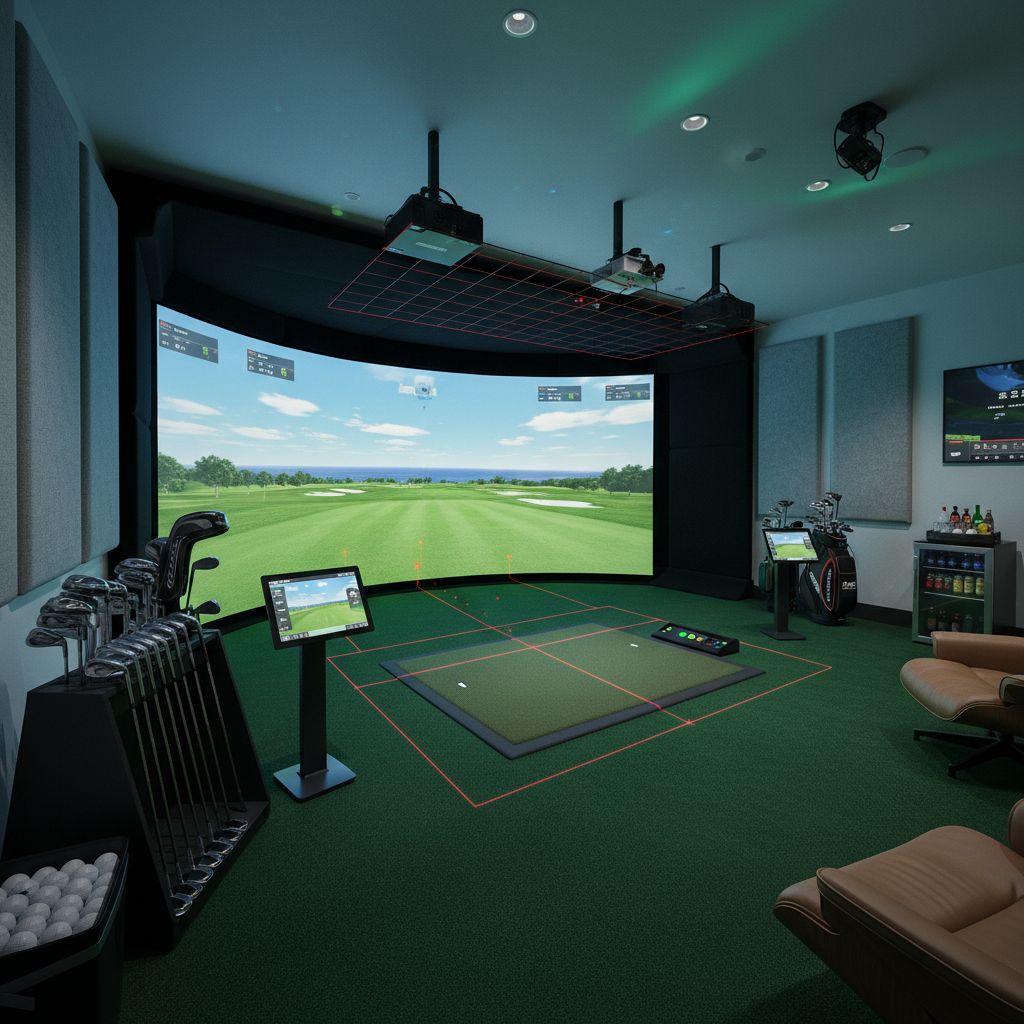 Indoor golf simulation at TruGolf Links with advanced simulators