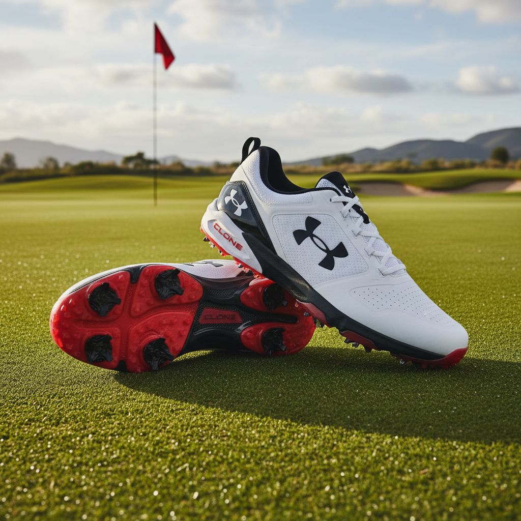 Rasmus Neergaard-Petersen wearing Under Armour Drive Pro Clone golf shoes