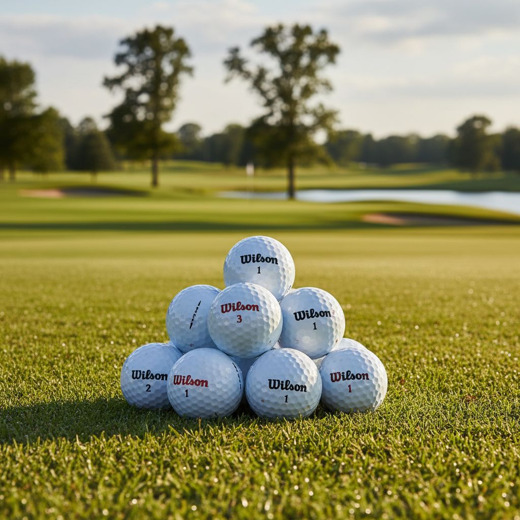Various models of Wilson golf balls laid out on the grass