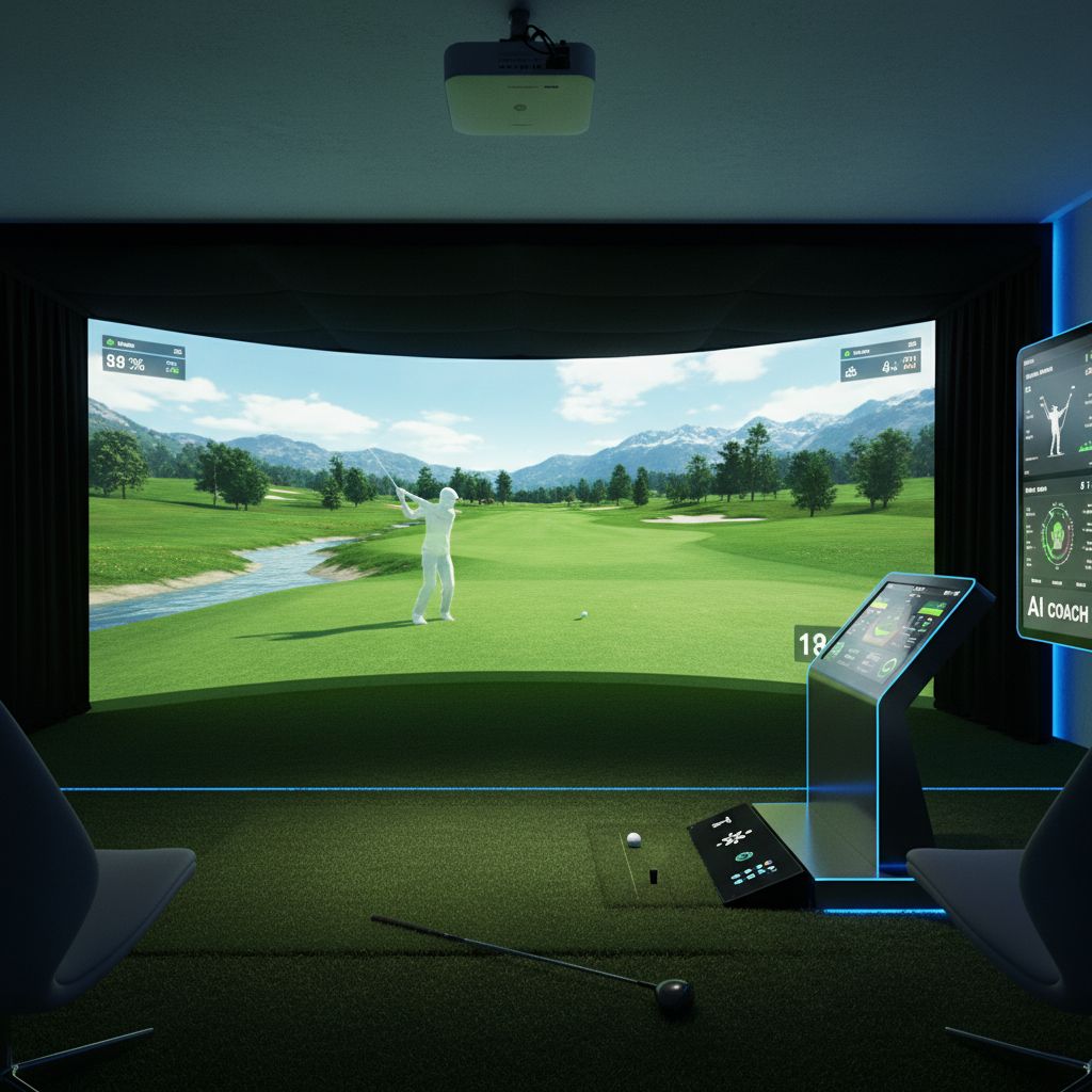 Advanced AI golf simulator showcasing realistic graphics