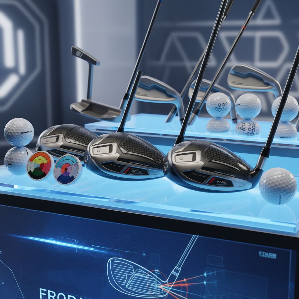 Modern golf clubs and balls showcasing new technology