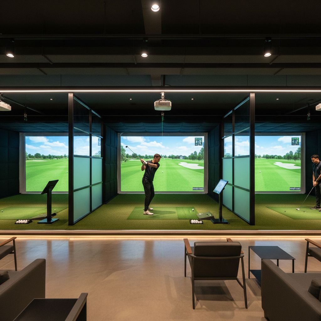 Interior view of Golf SQ with Trackman golf simulator bays