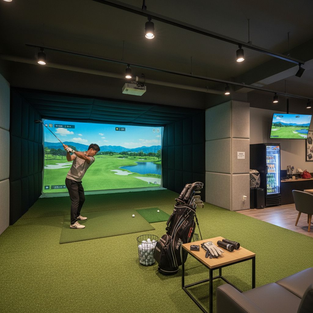 Indoor golf course design featuring desert aesthetics and domes