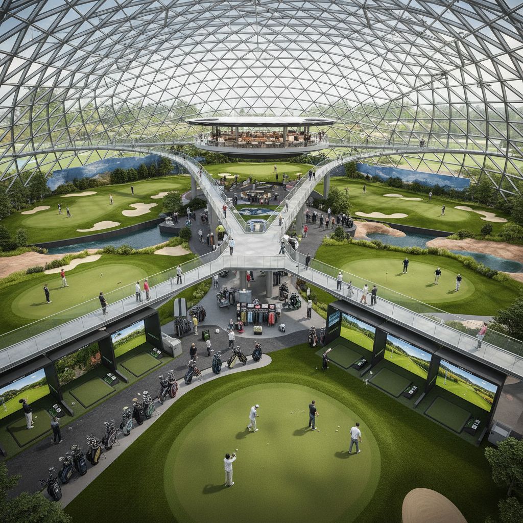 Rendering of Megalodome Golf indoor golf complex