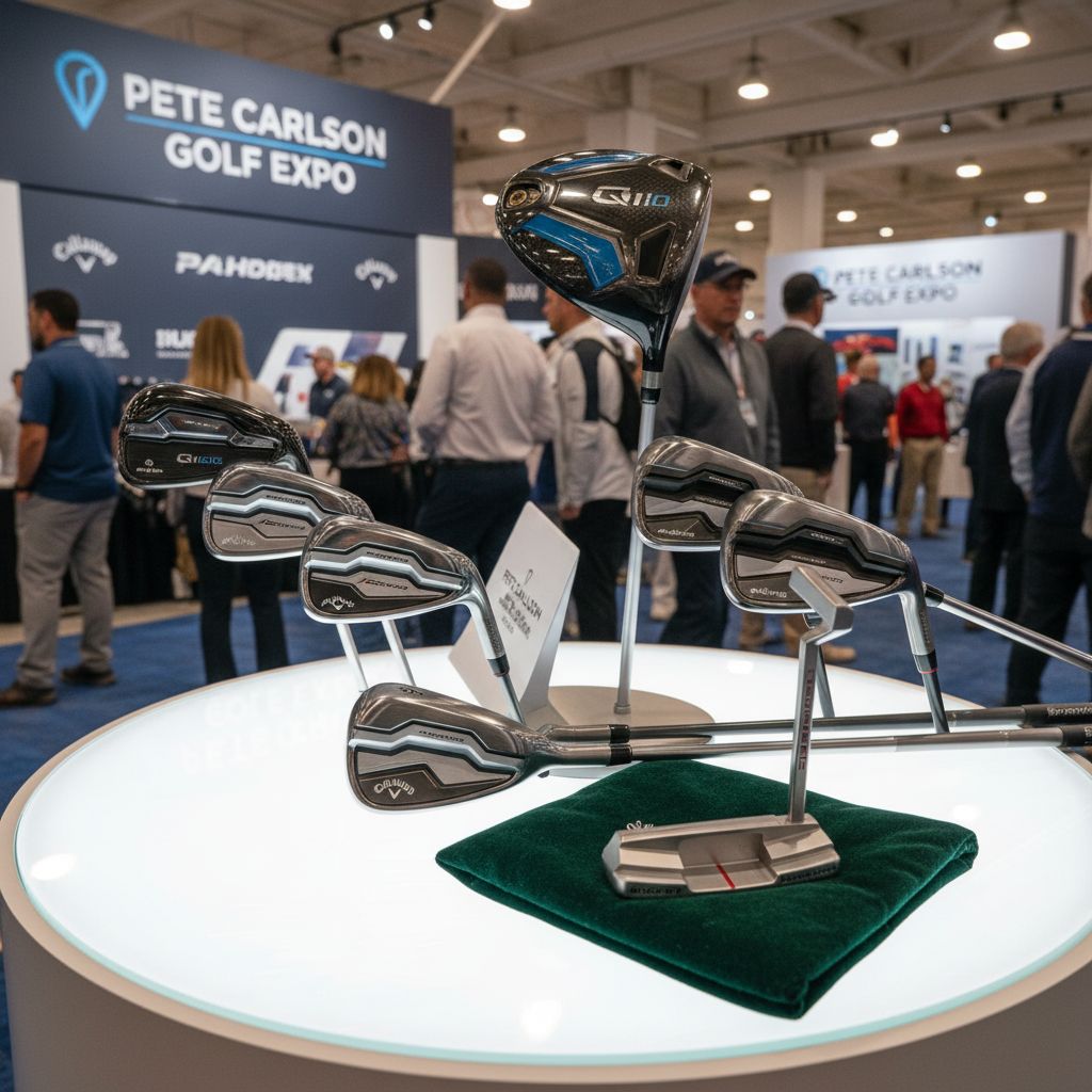 Golf enthusiasts testing new golf equipment at the Pete Carlson Golf Expo