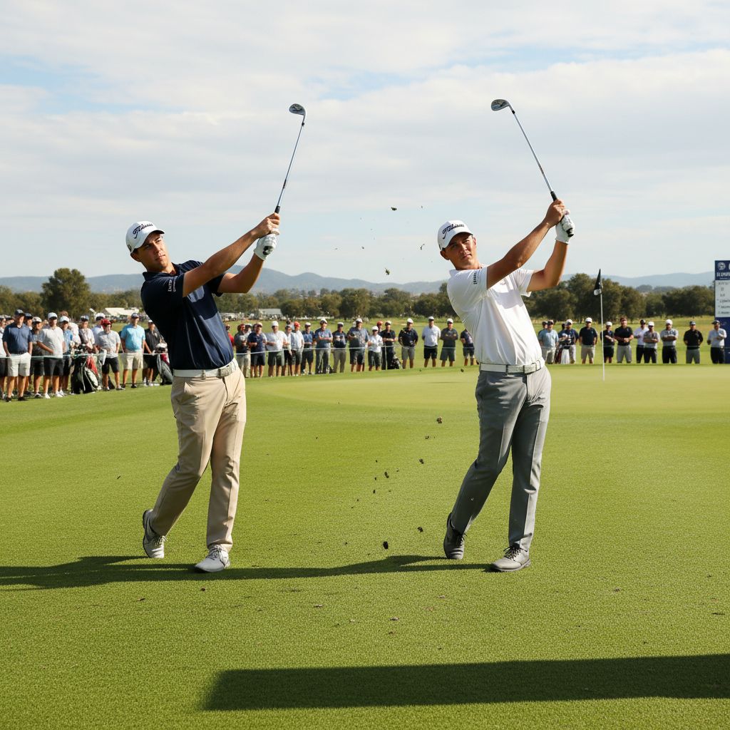 Golfers using blade irons in a tournament setting.