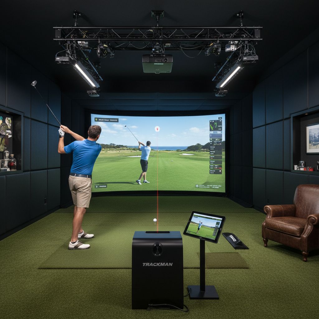 Indoor golf simulator at Quincy's Golf & Social