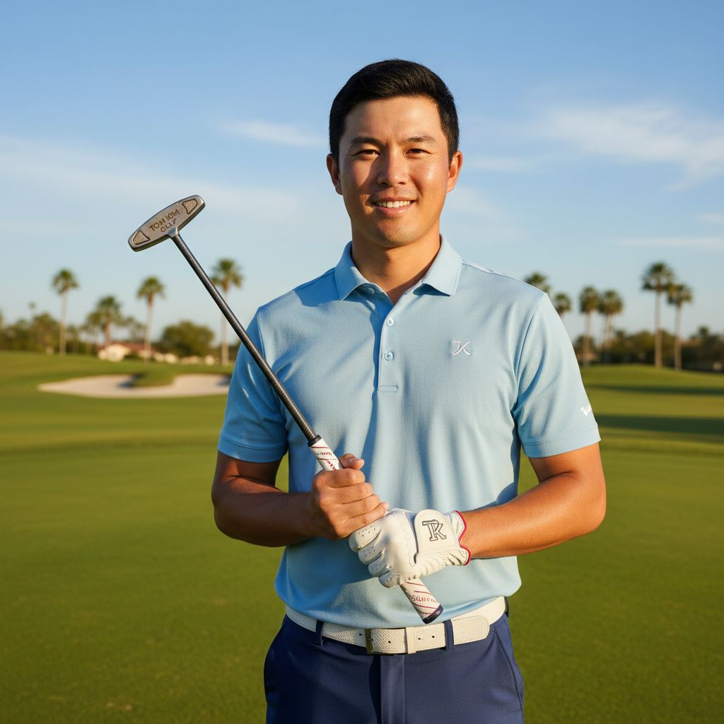 Tom Kim using his custom putter and gloves at Torrey Pines