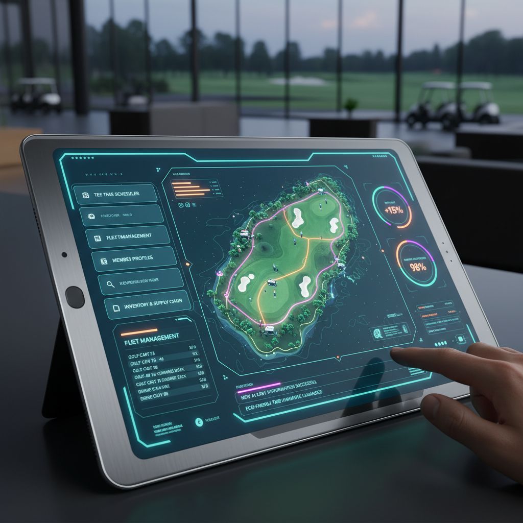 Tablet displaying Whoosh golf club management software